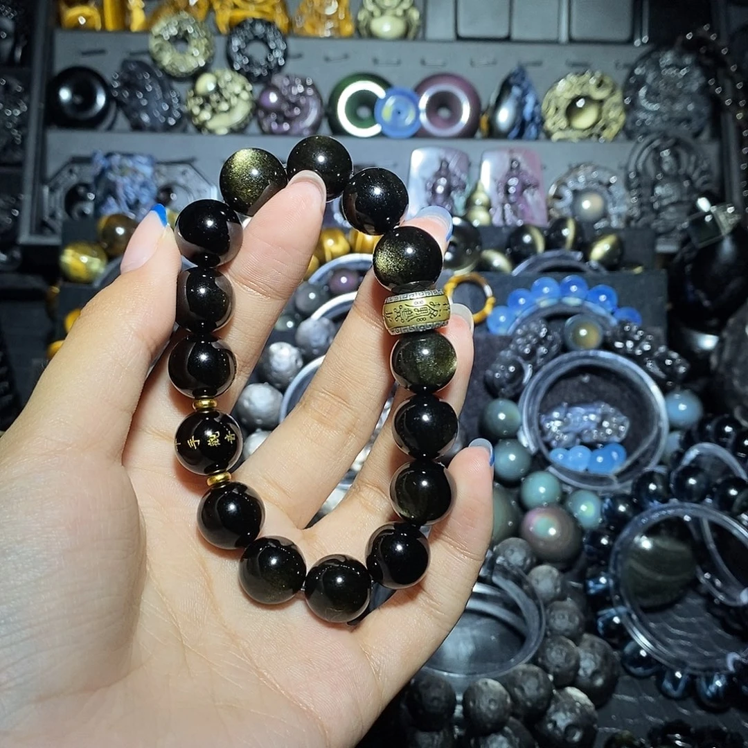 雨***天黑曜岩未镶嵌手链