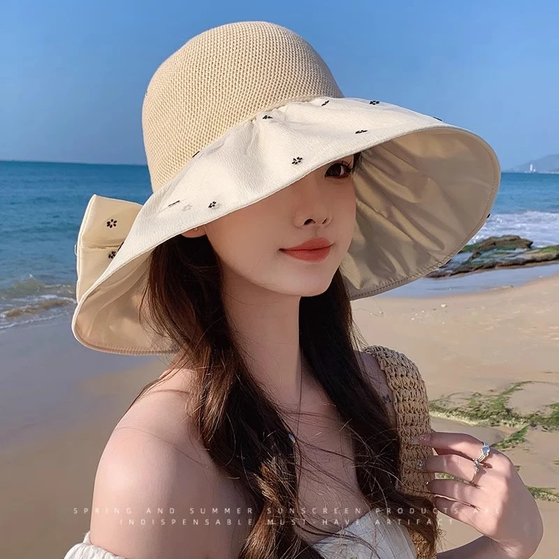 帽子女夏季2025新款大帽檐遮阳防晒帽防紫外线韩版甜美遮脸渔夫帽