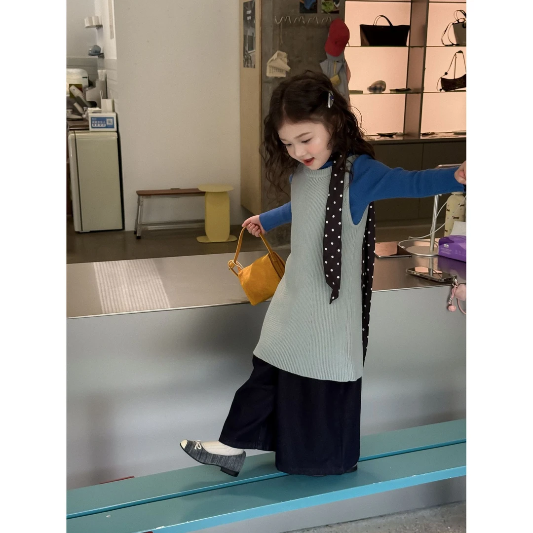 小粉象 ·女童2025秋季新款韩版毛线裙内搭毛衣阔腿牛仔裤套装