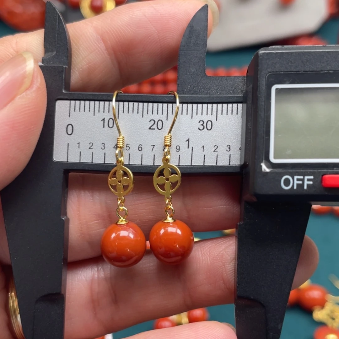 南红玛瑙川料南红满肉耳钩银S925镀金镶嵌