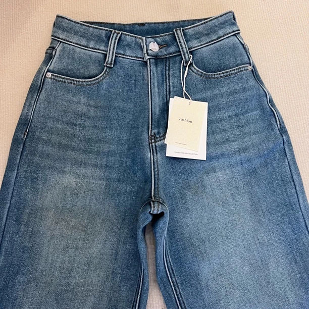 968天蓝色水洗牛仔裤气质显瘦宽松百搭直筒奶奶裤女