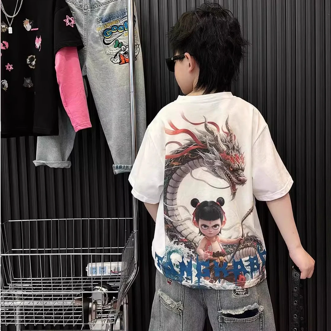 男童哪吒t恤夏季童装新款中大童卡通印花短袖t恤宝宝洋气潮酷上衣