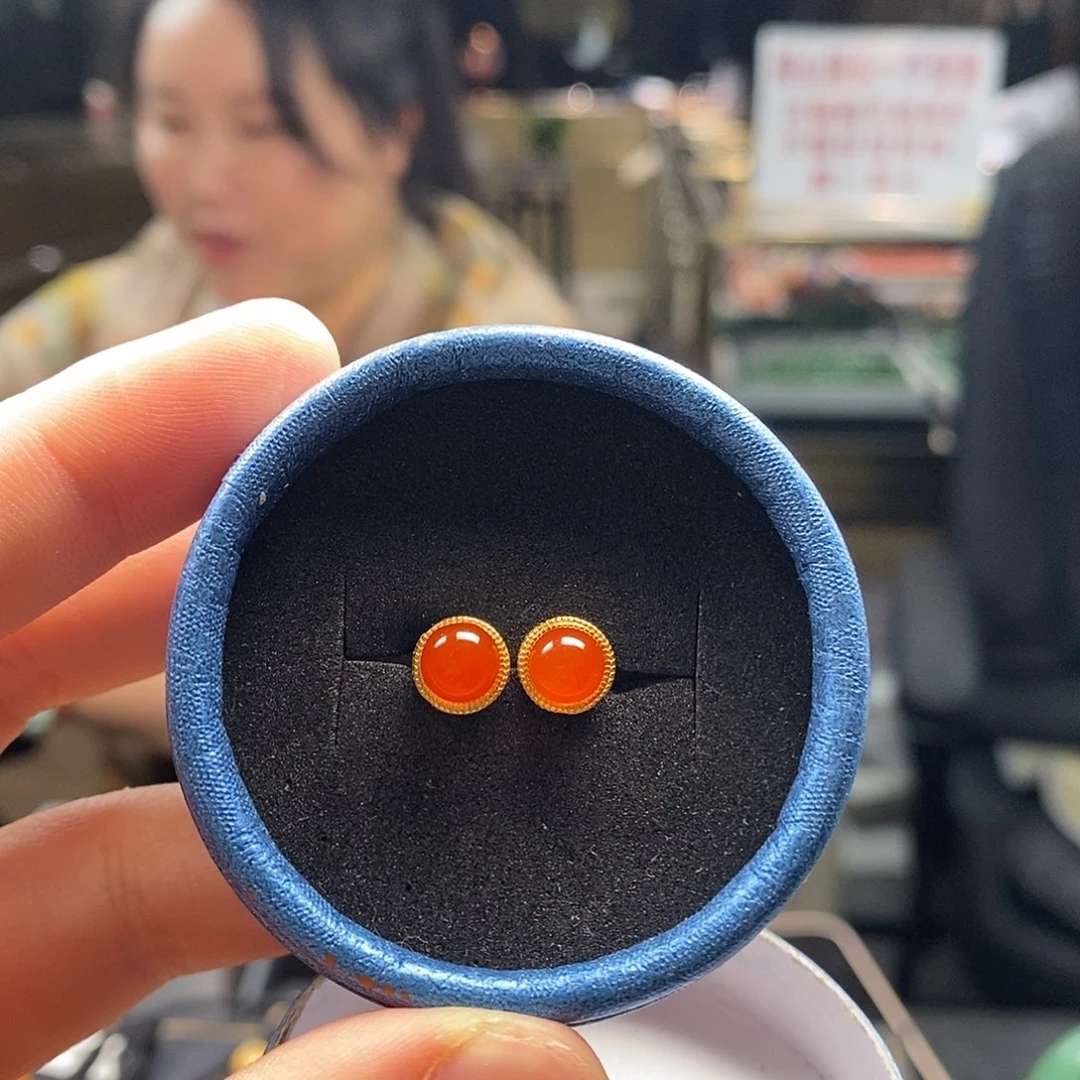 银S925镶嵌南红玛瑙耳饰