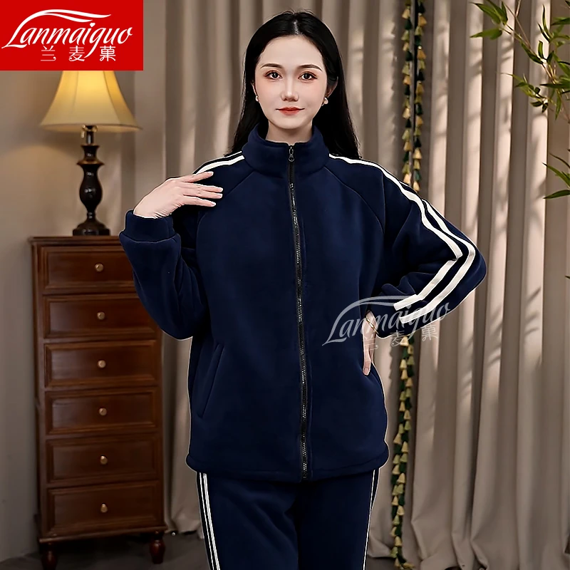 兰麦菓【超柔海豚绒】情侣睡衣女士套装加绒加厚保暖季新款家居服男
