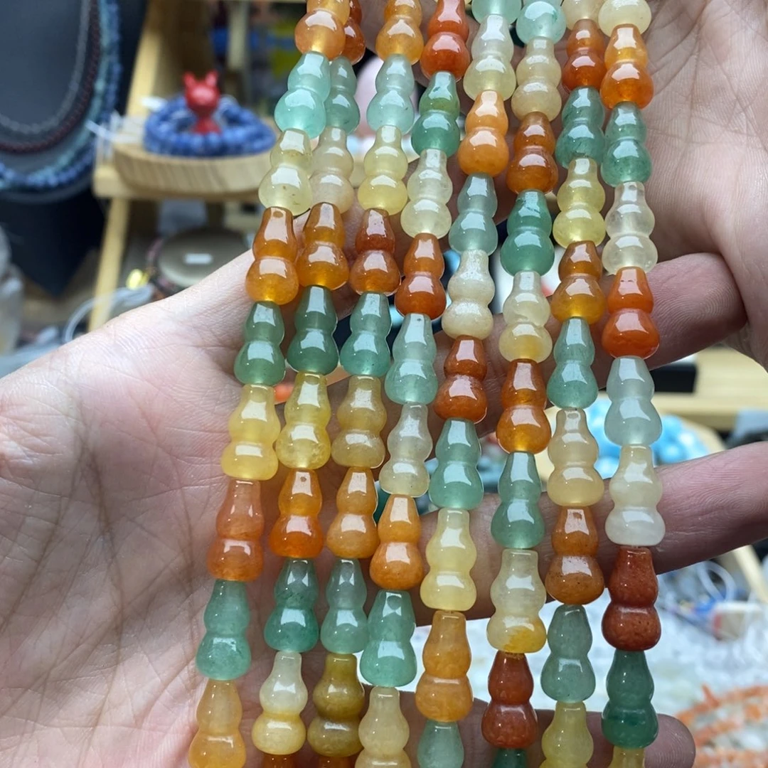 玛瑙/玉髓未镶嵌珠宝半成品一条天然8×14金丝玉多宝葫芦