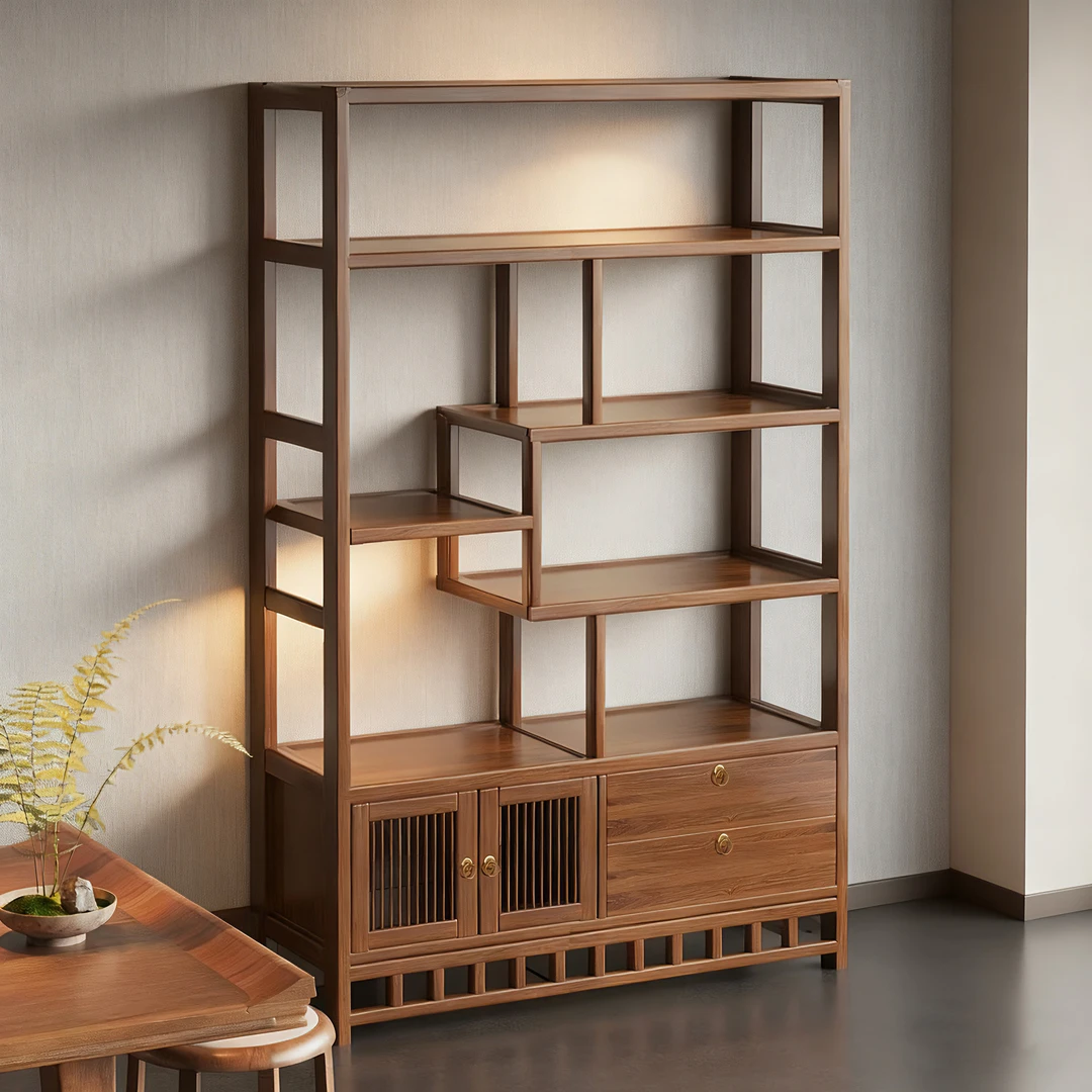 新中式博古架客厅收纳多层靠墙书柜茶室茶具置物架茶叶架子展示柜
