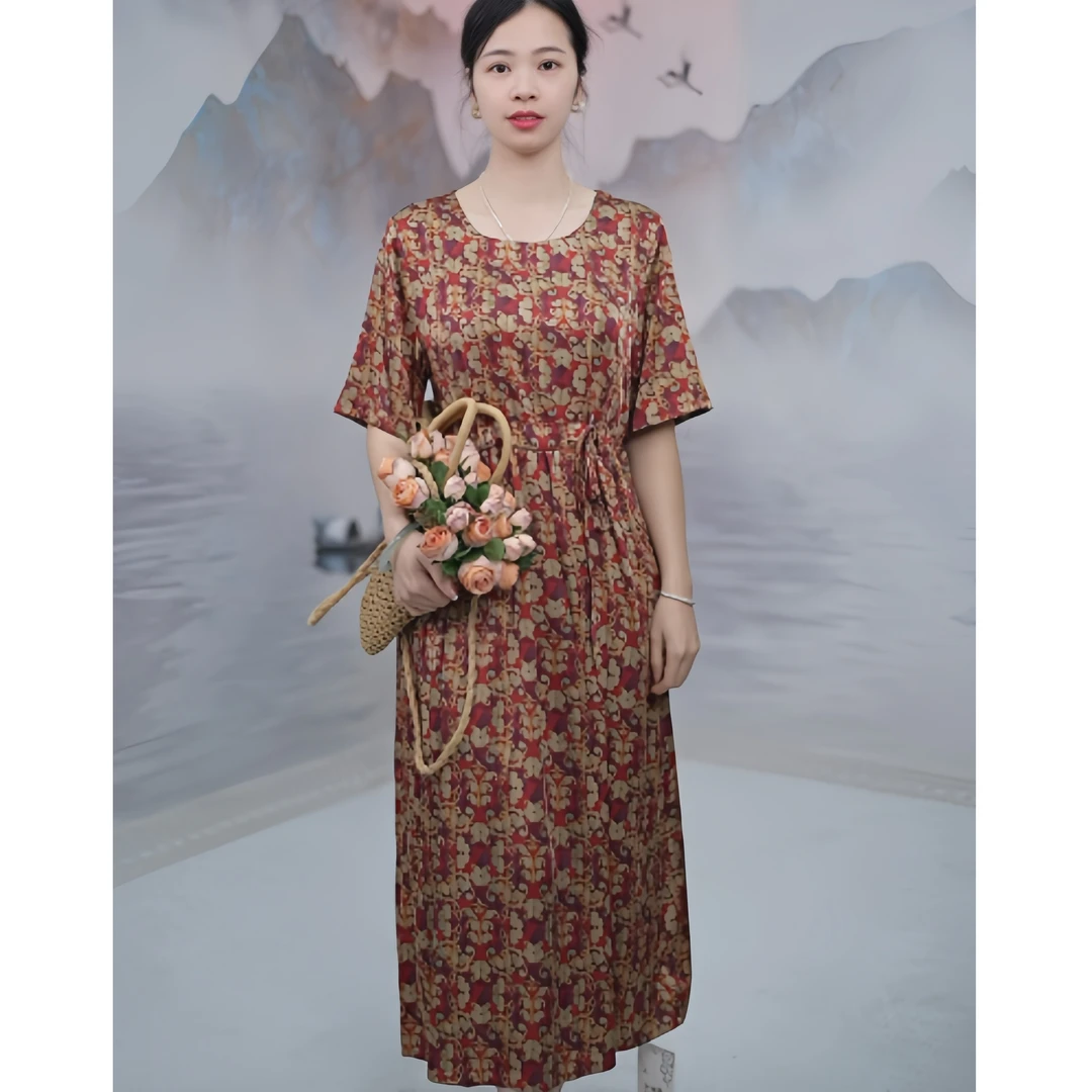 128  复古印花休闲百搭显瘦气质高级感女装连衣裙