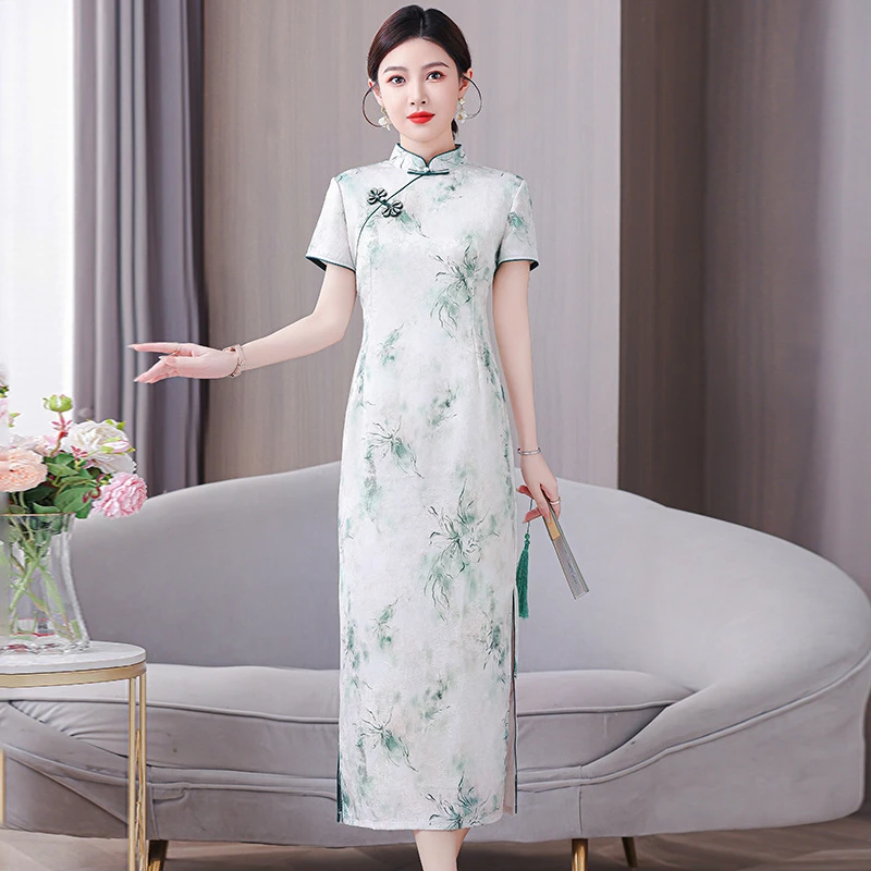 esswl3010新中式复古风旗袍裙2025夏季气质高级感修身显瘦连衣裙