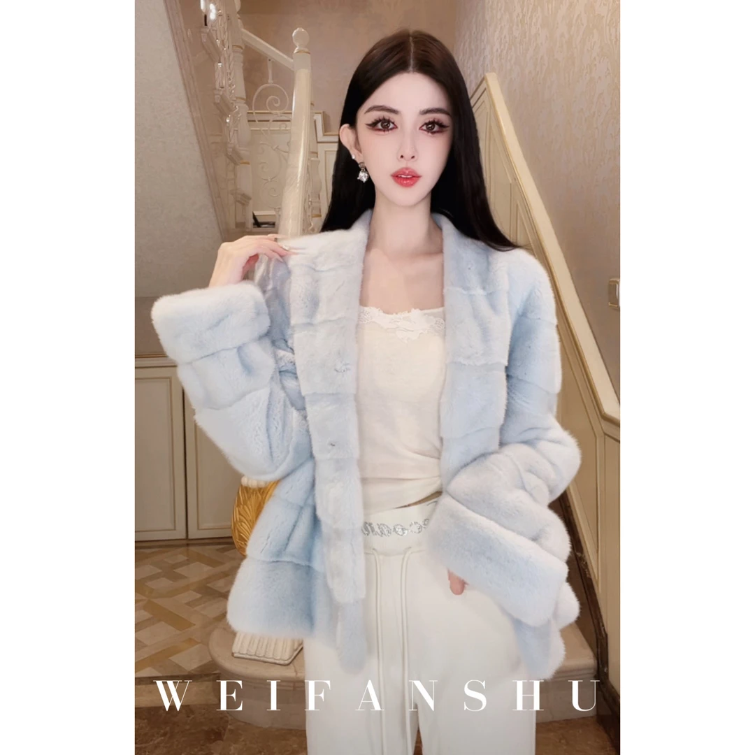 WEIFANSHU/魏凡舒【冰岛蓝调】冬季新款进口丹麦白金短二母貂外套