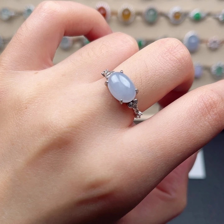 翡翠银S925镶嵌戒指天然A货翡翠