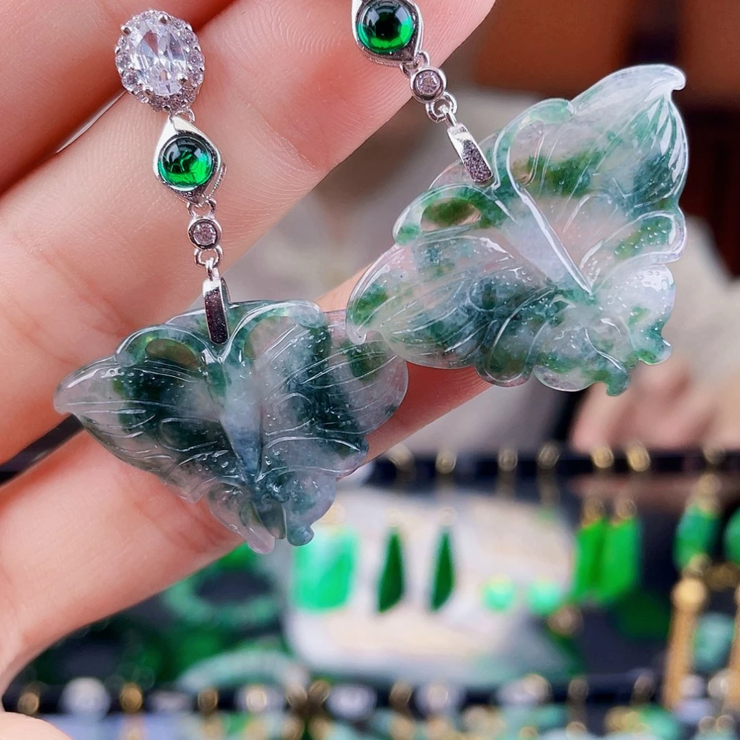 翡翠银S925镶嵌耳饰饰品