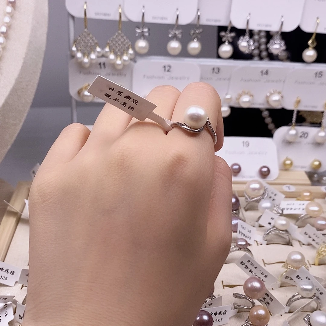 戒指银S925镶嵌淡水珍珠