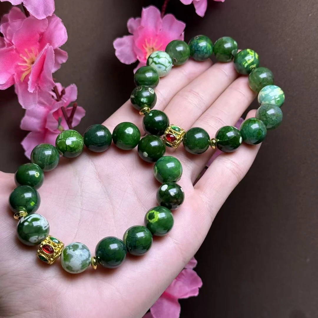 S8197龙纹青花灵碧玛瑙绿手串-多样性发货只发一件