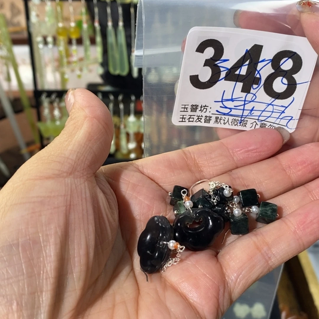 洁***~蛇纹石玉合金发饰