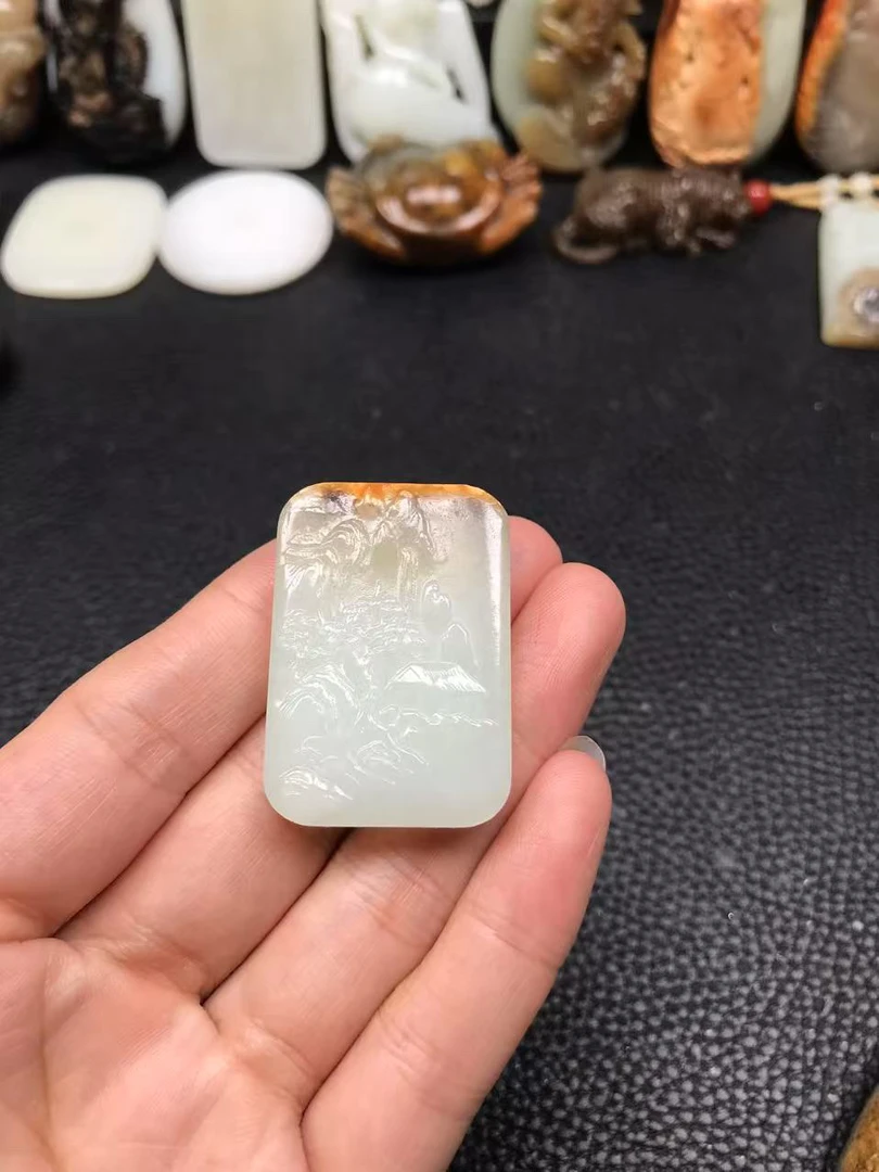 和田玉山水牌，实物漂亮