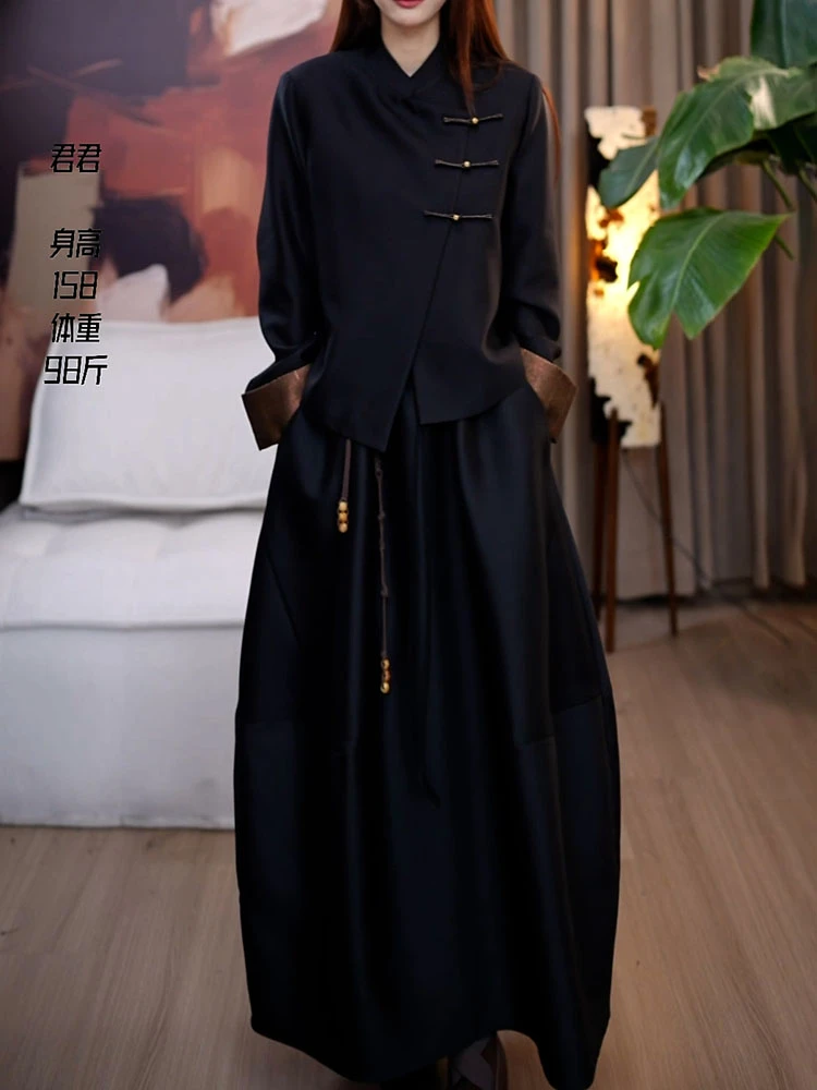 高级感轻奢洋气裙套装女2025秋季新款新中式国风外套上衣+半身裙