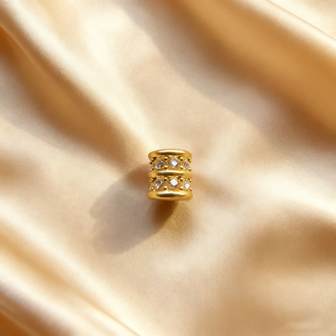 【黄金】足金999双排钻桶珠素金 中穿 5D工艺CY243