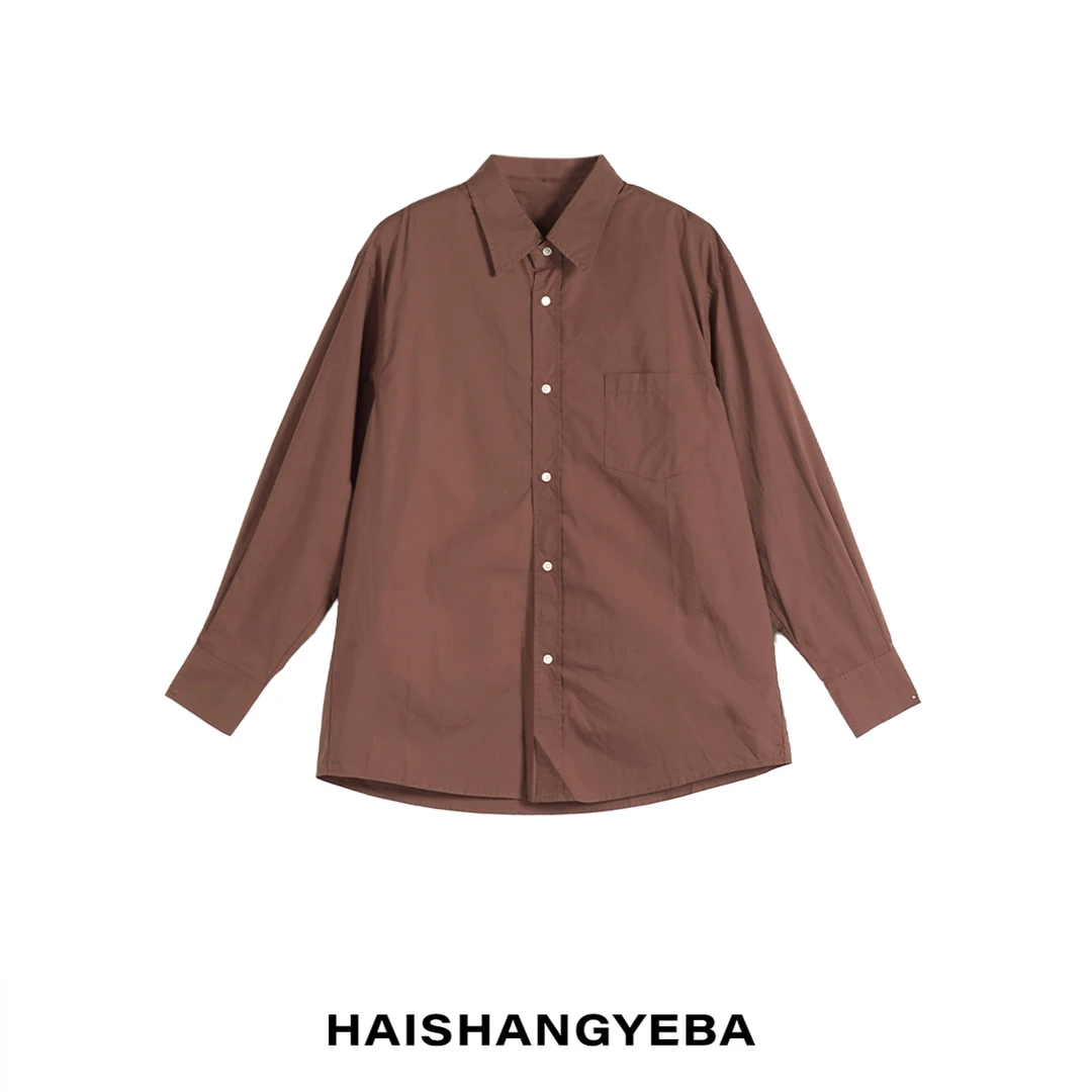 【海上叶爸】新款2025春夏百搭棉翻领宽松单排扣长袖衬衫