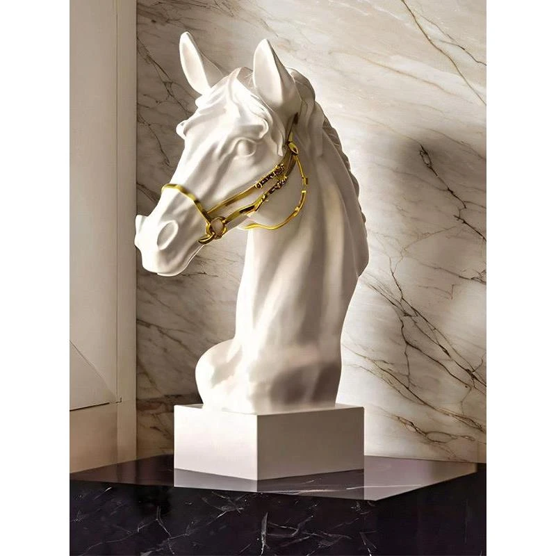 欧式简约摆件马头摆件石膏雕塑软装轻奢客厅酒柜办公轻奢简约酒柜