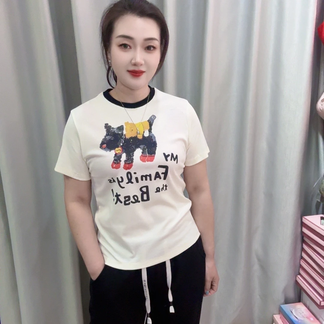 806夏季新款短袖T恤圆领狗狗印花短袖上衣