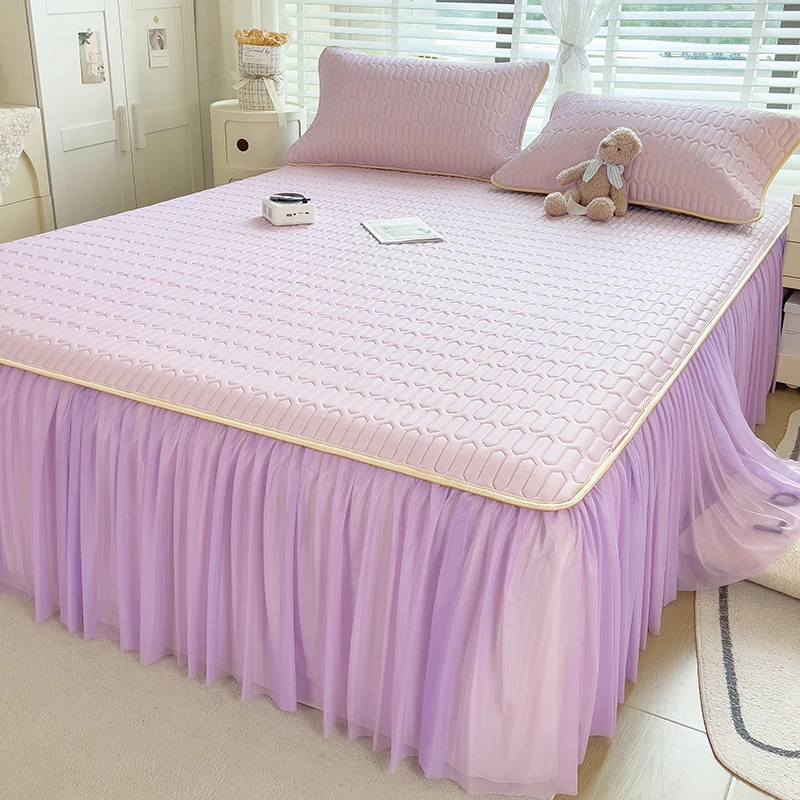 夏季乳胶冰丝凉席床裙款三件套2025新款可机洗夏天床垫空调软席子