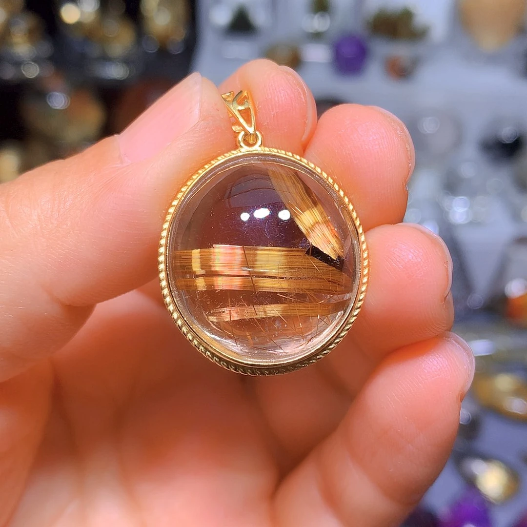 水晶吊坠银S925镀金镶嵌天然水晶