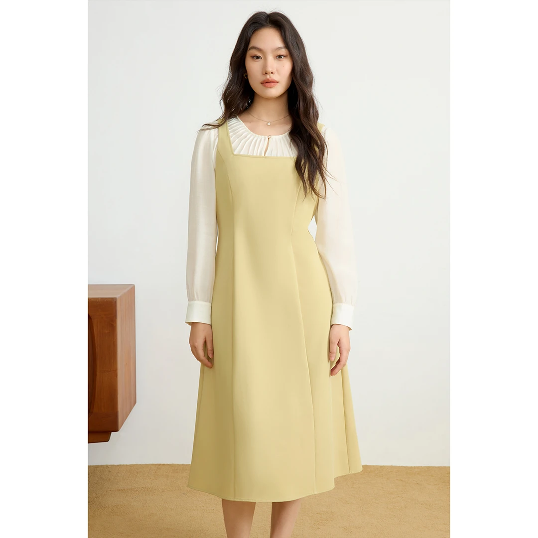 独束微胖大码女装法式优雅假两件撞色连衣裙显瘦裙子25DS81296