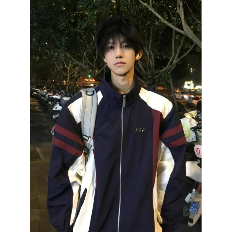 解构撞色美式飞行员夹克男秋季美式复古潮牌欧美街头运动慵懒外套