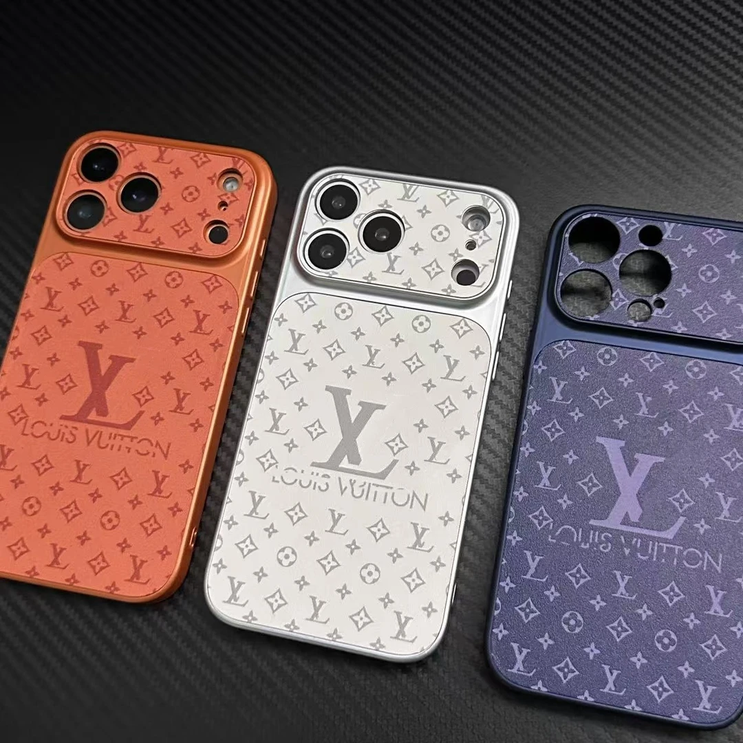 轻奢简约皮质压花L适用苹果17promax手机壳iPhone16/15/14情侣13