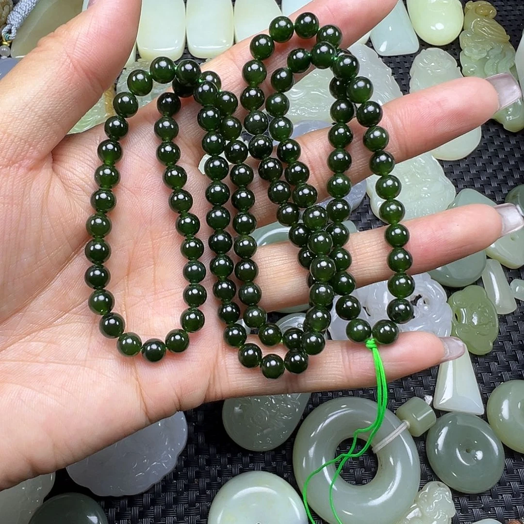 和田玉足银镀金镶嵌颈饰卡6多圈