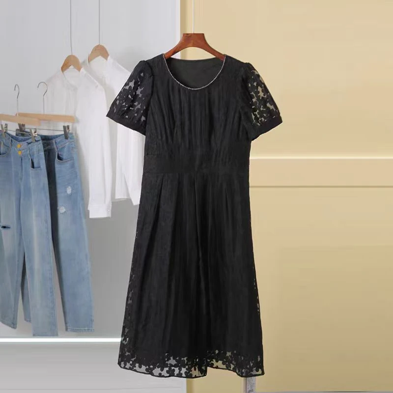 【QM137】撤柜款短袖夏季连衣裙黑白色时尚气质女装显瘦大码连衣裙