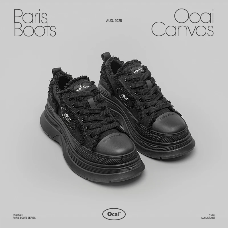 Ocai Paris Boots艺术黑厚底增高巴黎帆布鞋国潮牌高级黑色休闲鞋