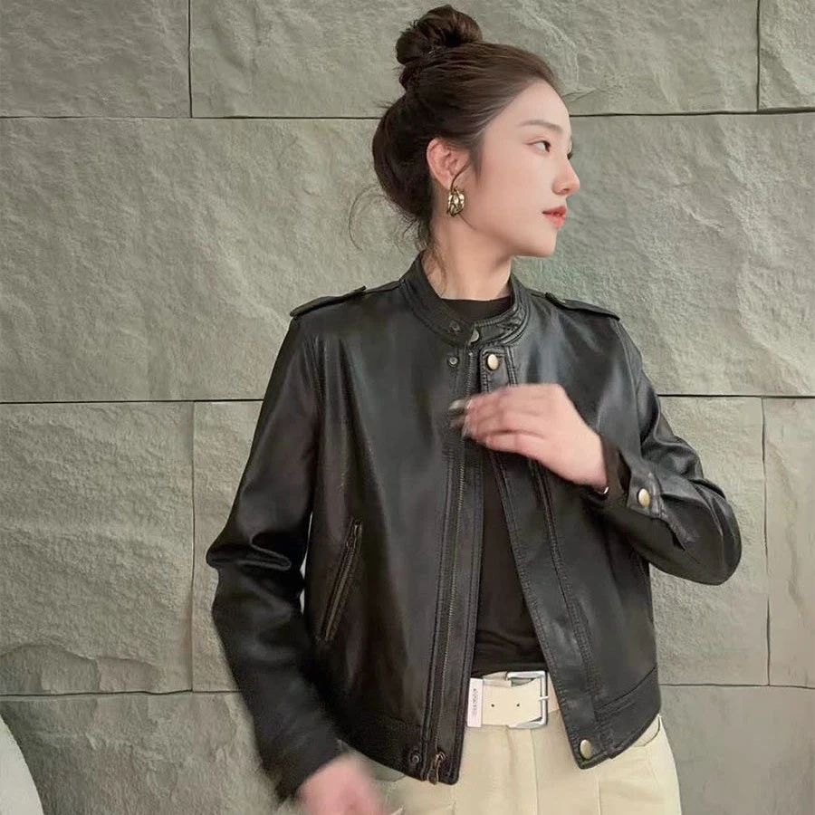百搭气质软皮韩版修身女士夹克PU皮衣时尚短款春季秋季休闲立领