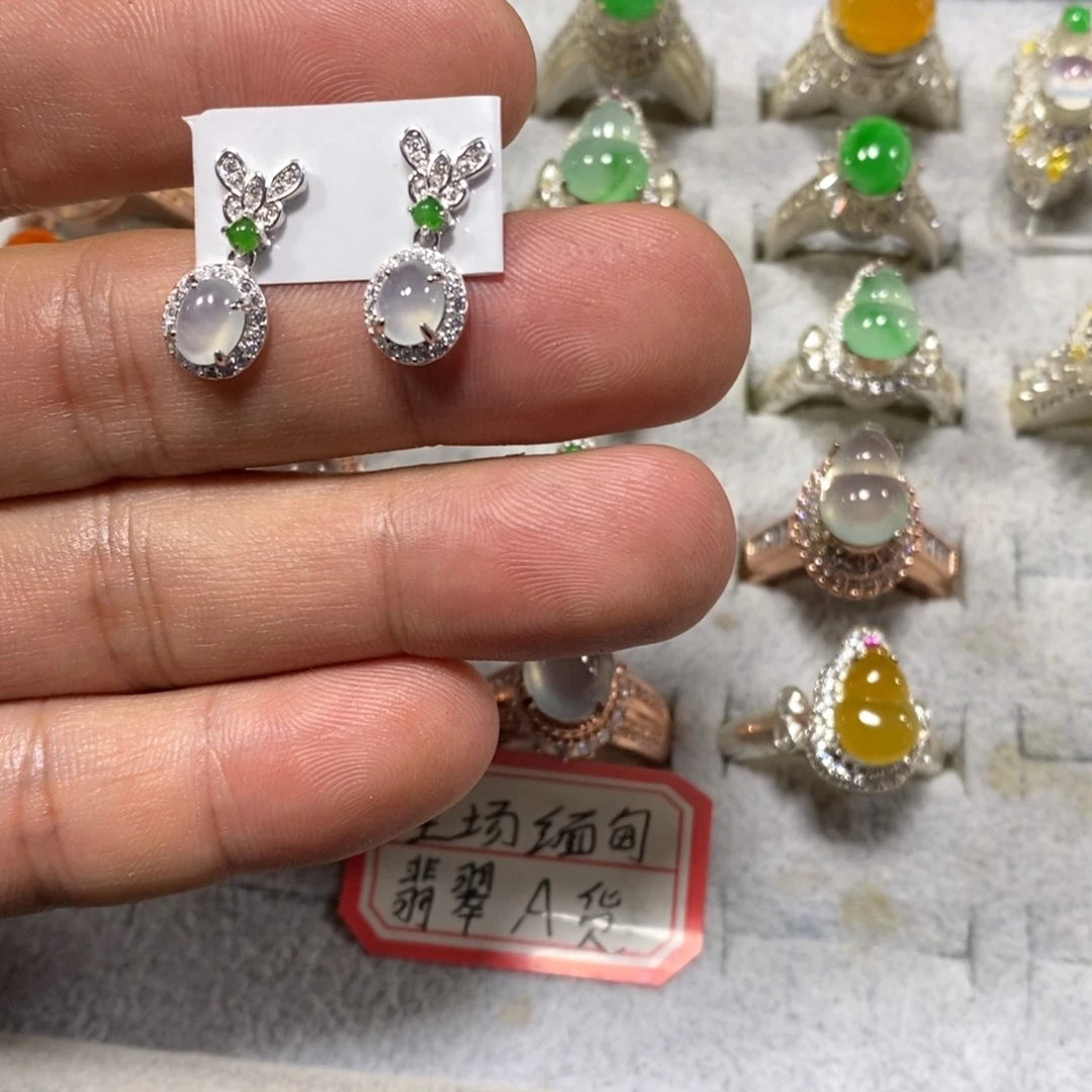 翡翠银S925镶嵌耳饰