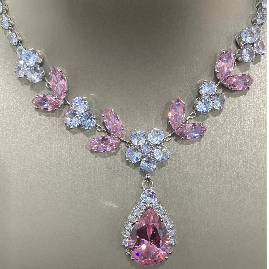 铜合金合成锆石项链 铜合金 合成立方氧化锆 女士项链-XA002