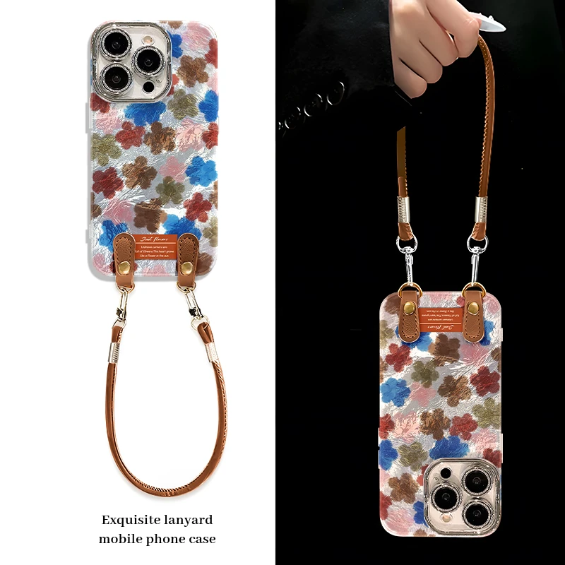 适用于苹果16彩色花朵手机壳华为/oppo/vivo冰川纹网红流行新款