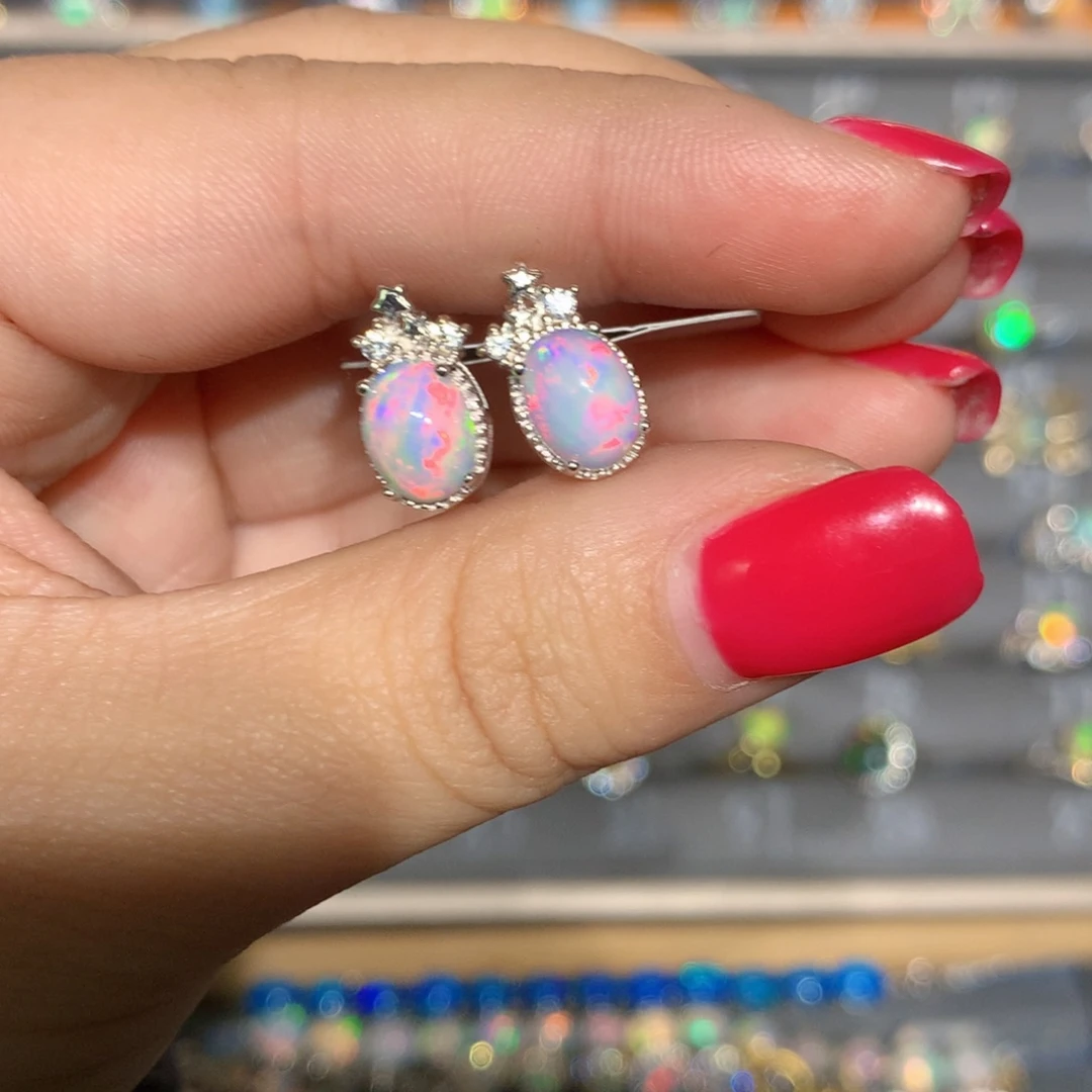 银S925镶嵌欧泊欧泊耳饰l