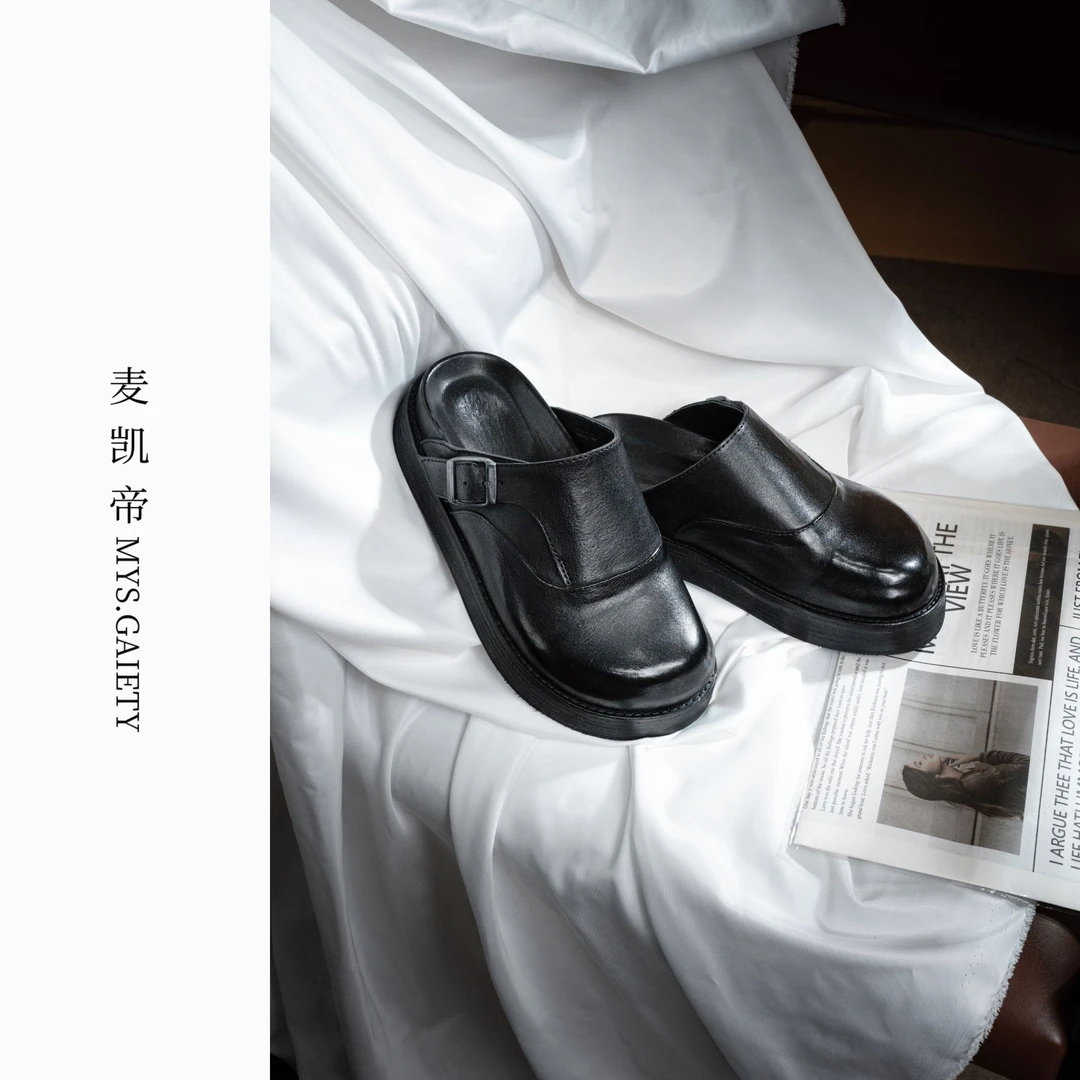 MYS.GAIETY/麦凯帝夏季新款女士缩纹马皮厚底博肯拖鞋2511