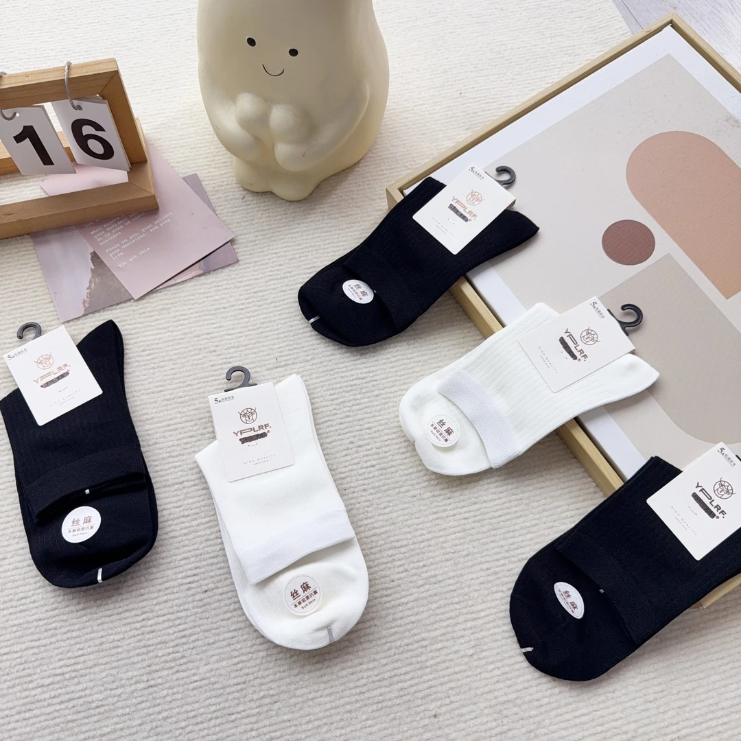 L9212 十双男袜黑白丝麻休闲简约中筒袜WG