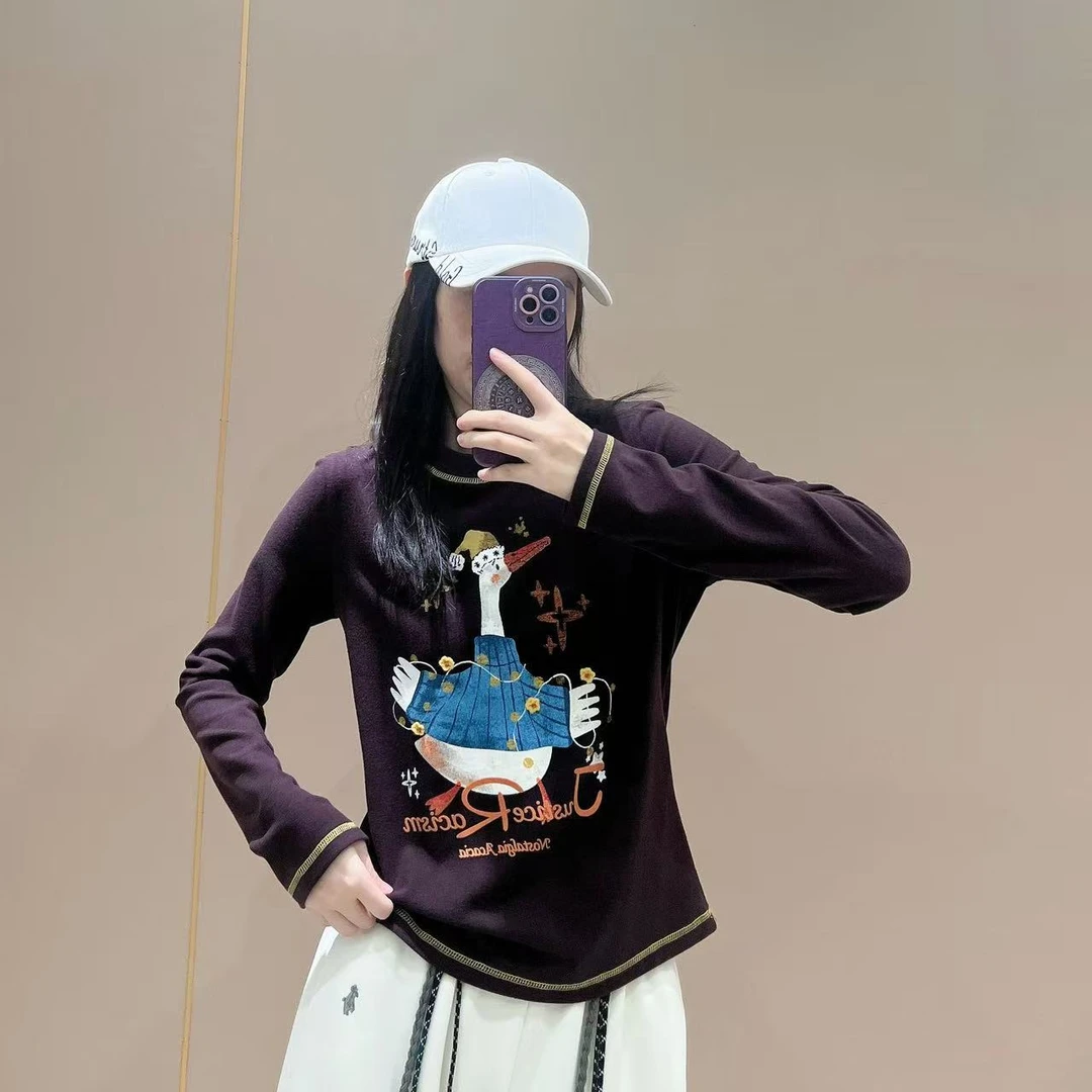 新款常规版型长袖打底509237显瘦洋气时尚百搭休闲体恤秋款