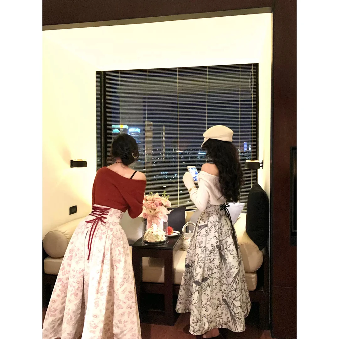 【红芭蕾】 腰封设计后背绑带高腰半身裙套装