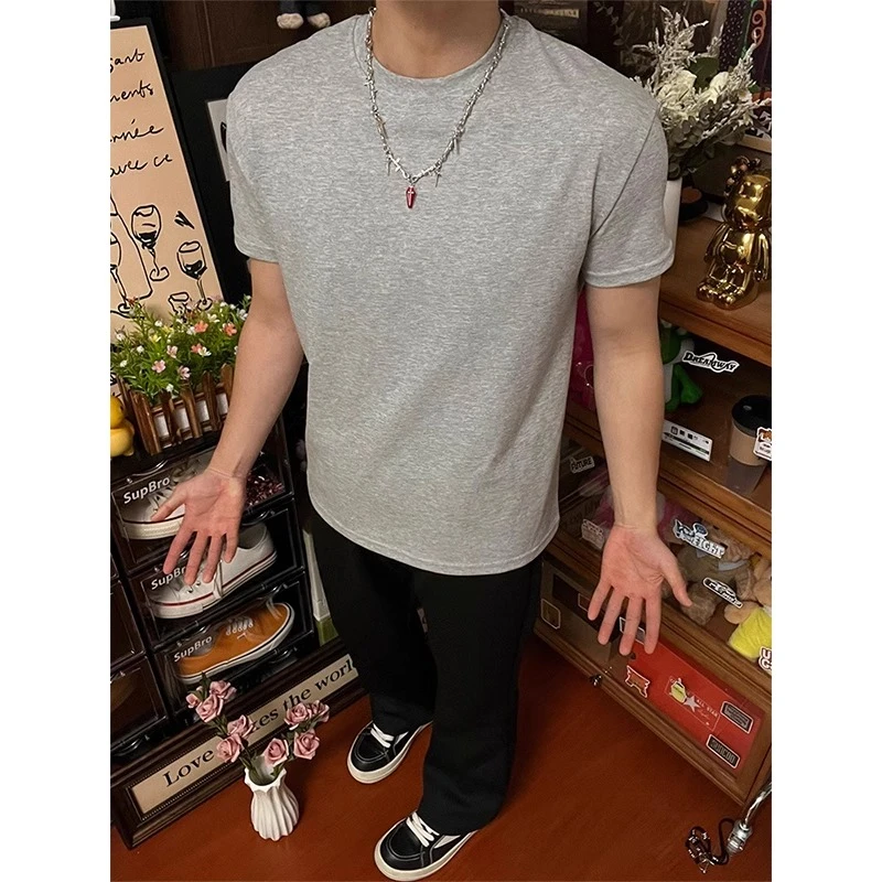 美式复古潮流重磅短袖男款夏季美式小领口正肩t恤硬汉穿搭半截袖