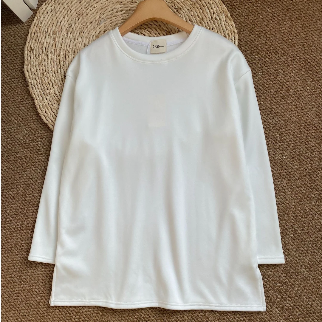 【蛋家】冬季新款，百搭净版纯色开叉长袖加绒打底衫- 2001