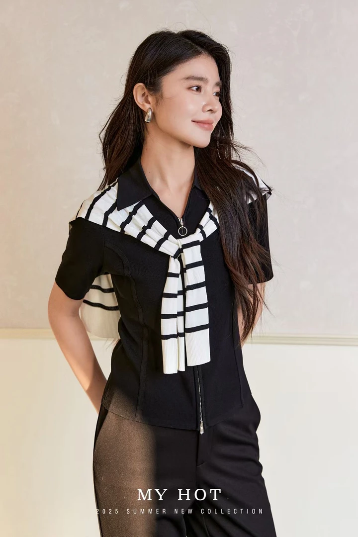 2025夏装新品翻领针织短袖