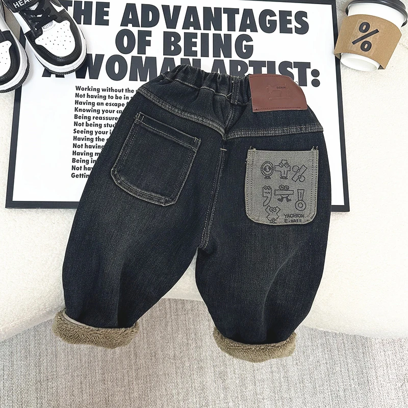 儿童加绒牛仔裤男童新款韩版冬装中小童炸街宝宝秋冬季休闲裤潮裤