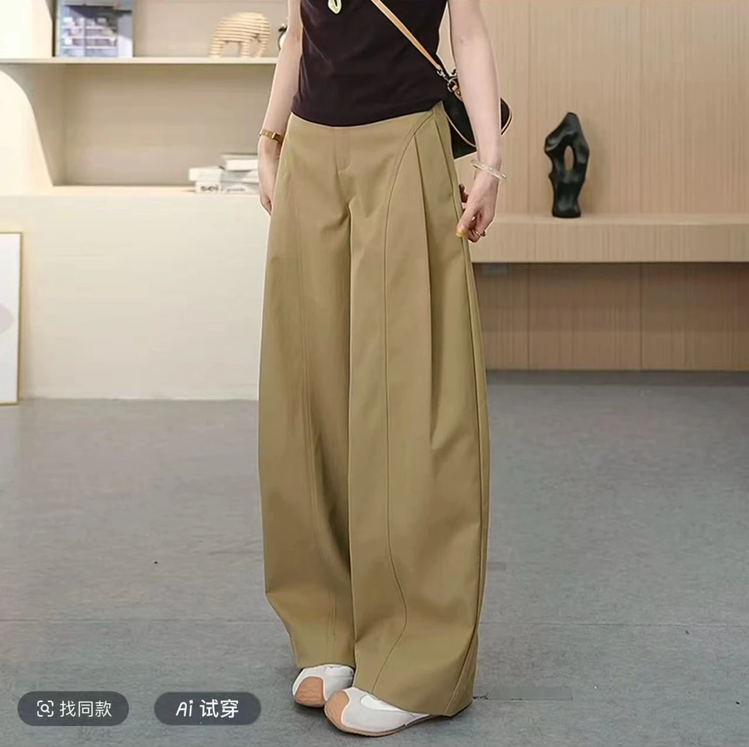 贝斯裤~潮流侧压褶阔腿裤~秋季新款宽松阔腿裤时尚女裤子8822
