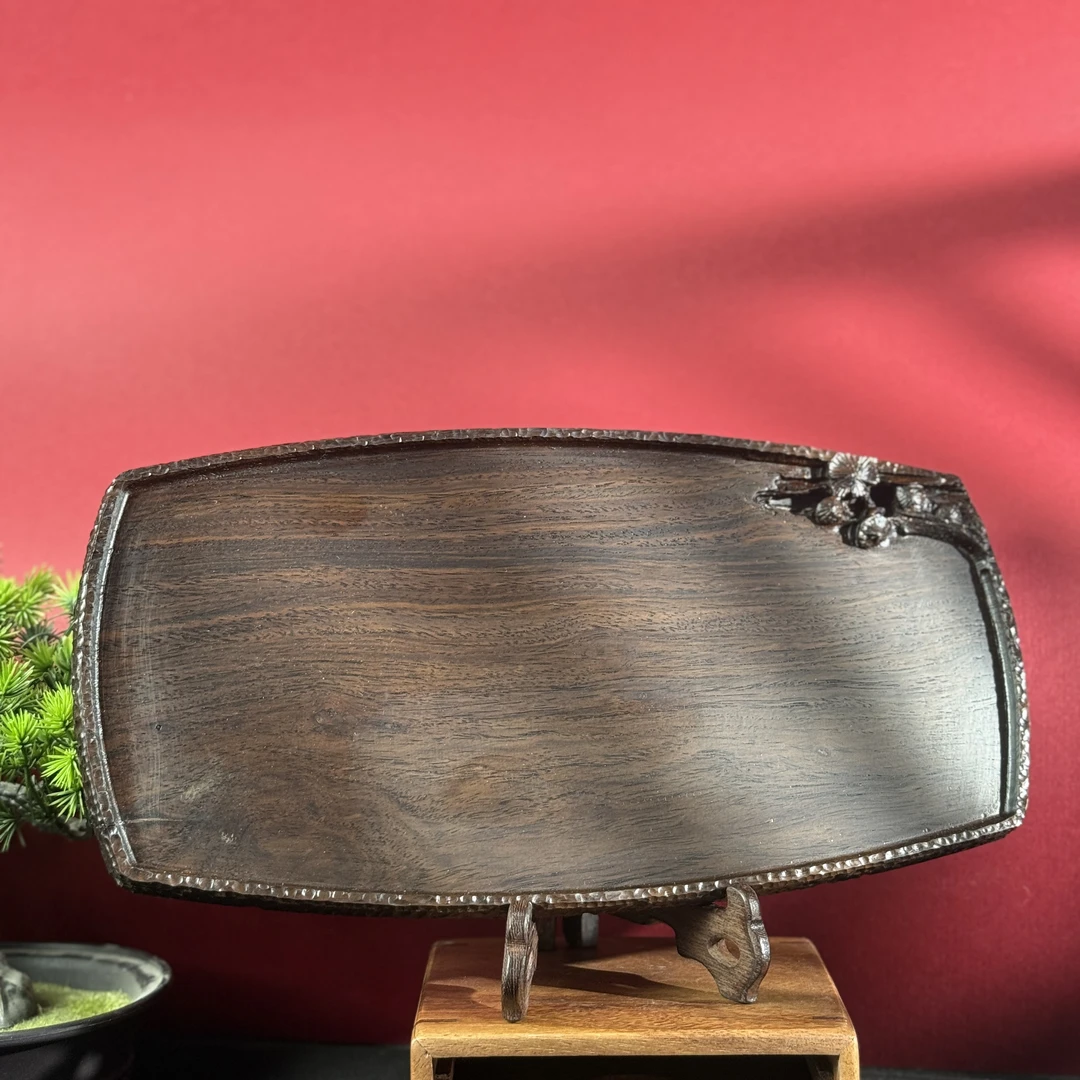 刘成英 黑檀木手工木雕茶盘 L013