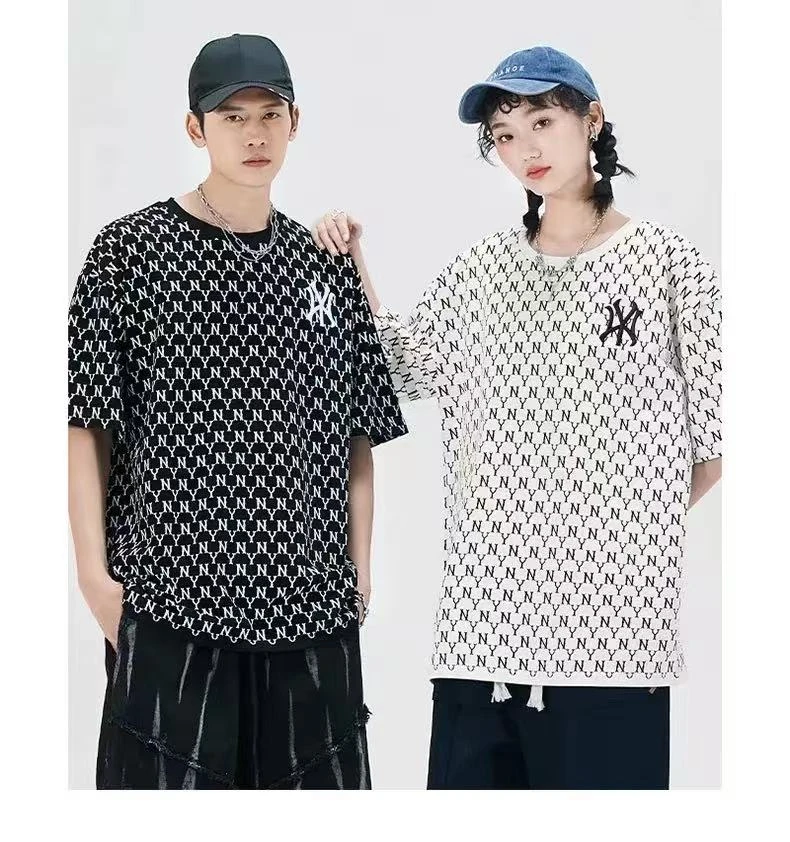 男士夏装套装满印NYWY字母刺绣纯棉短袖短裤套装夏季轻奢痞帅男装