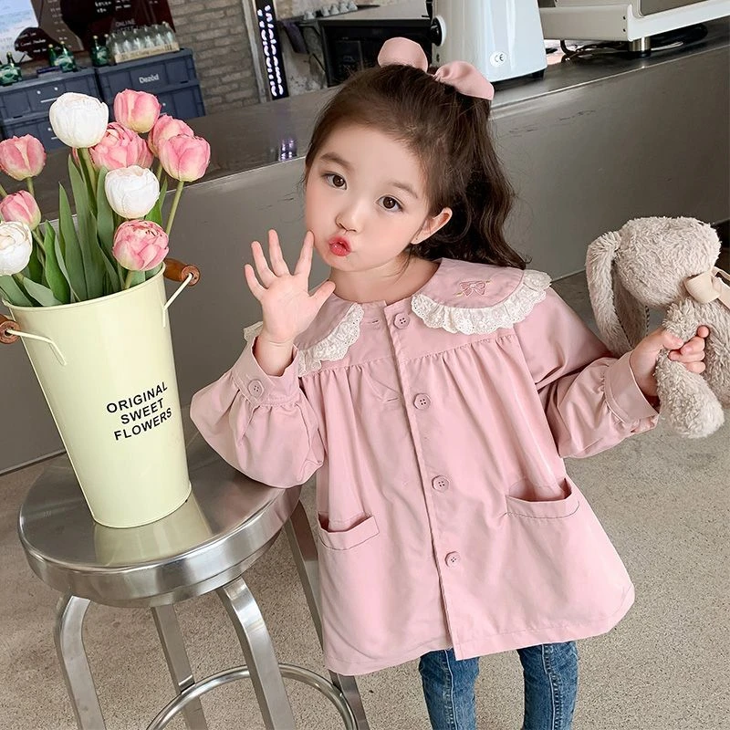 9796女童秋装外套2025新款儿童洋气风衣春秋宝宝娃娃上衣中长款潮