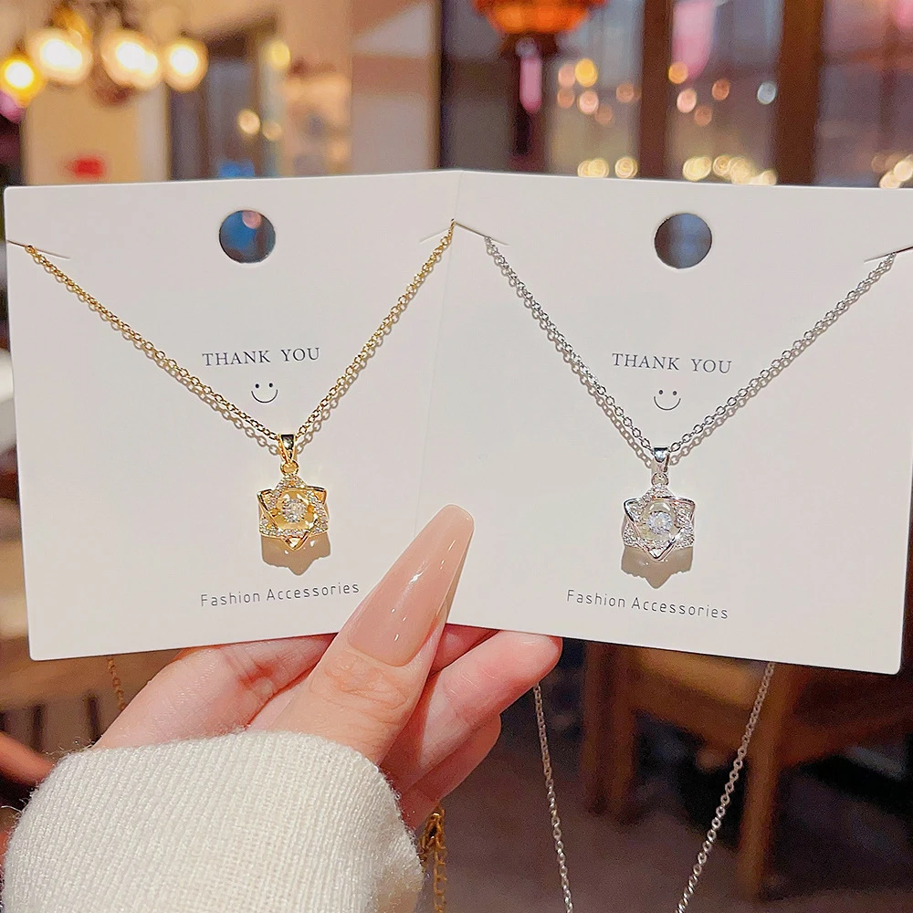 钛钢合成锆石吊坠 轻奢六芒星钛钢项链女2025年新款小众毛衣链